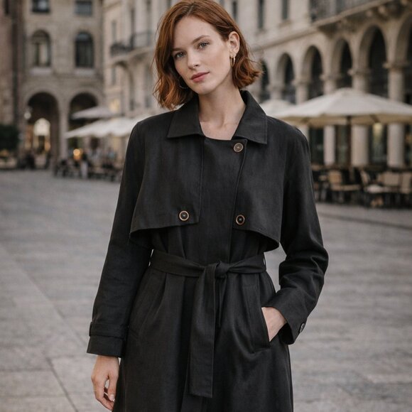Gallery Jackets & Blazers - Stylish Black Long Trench Coat – Belted, Lightweight & Chic